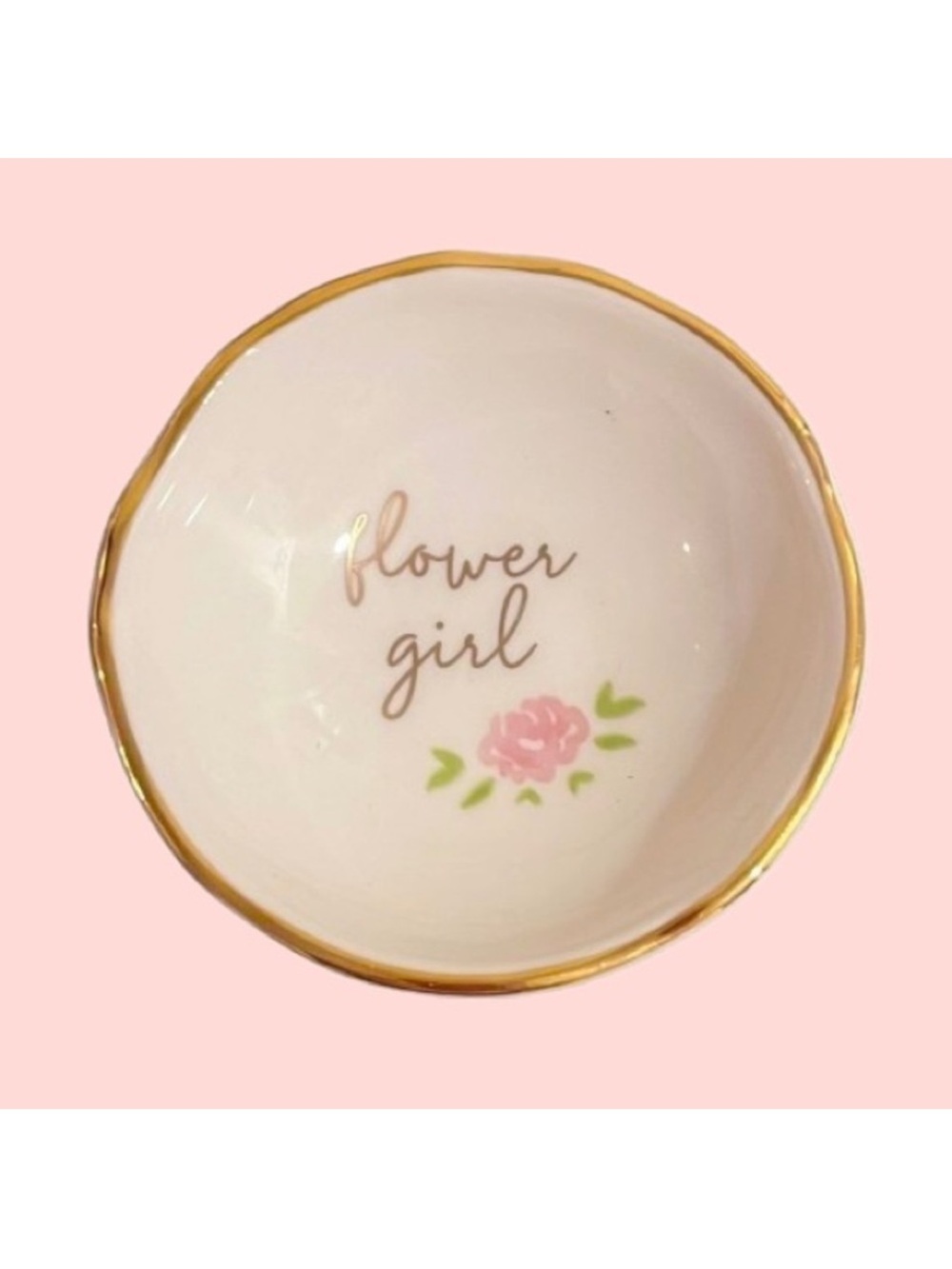 🆕- SANTA BARBARA DESIGN-Flower Girl Trinket Dish Pink Rose with Gold Rim